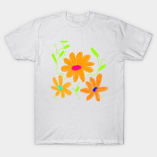 Orange green watercolor floral art T-Shirt